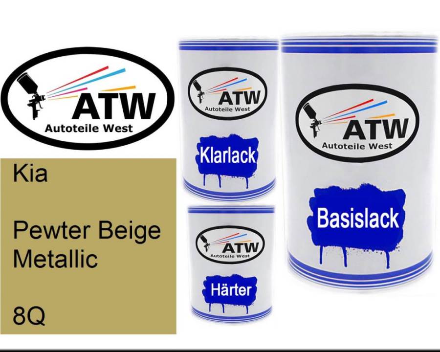 Kia, Pewter Beige Metallic, 8Q: 500ml Lackdose + 500ml Klarlack + 250ml Härter - Set, von ATW Autoteile West.